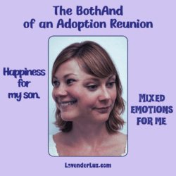 A woman who looks both happy and worried about her son's adoption reunion with his birth mom