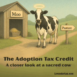 A cow with a halo. To one side is a barn labeled "moo" and to the other a sign saying "pasture."