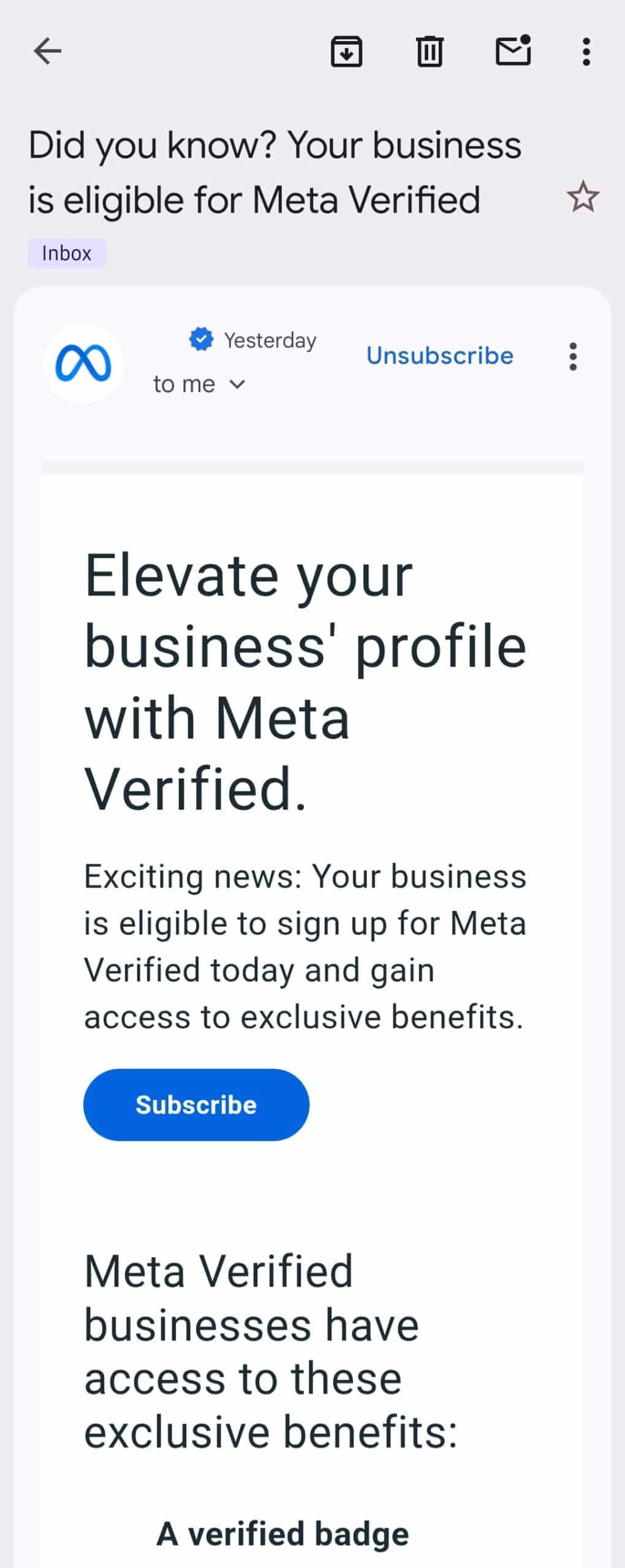 Meta for Business sales email. Meta disables people while courting them as commodities.